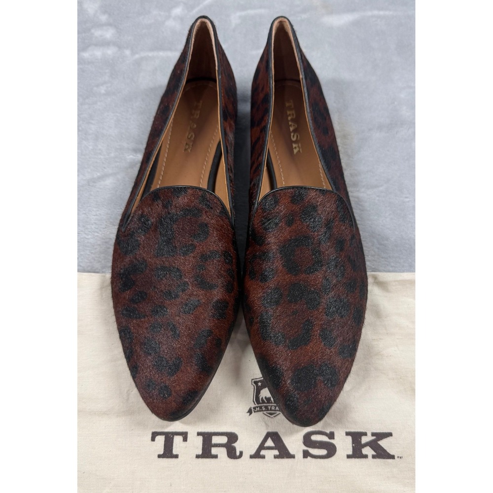 NEW Trask Brown Leopard Calf Hair Smoking Slipper Loafers Flats Size 9